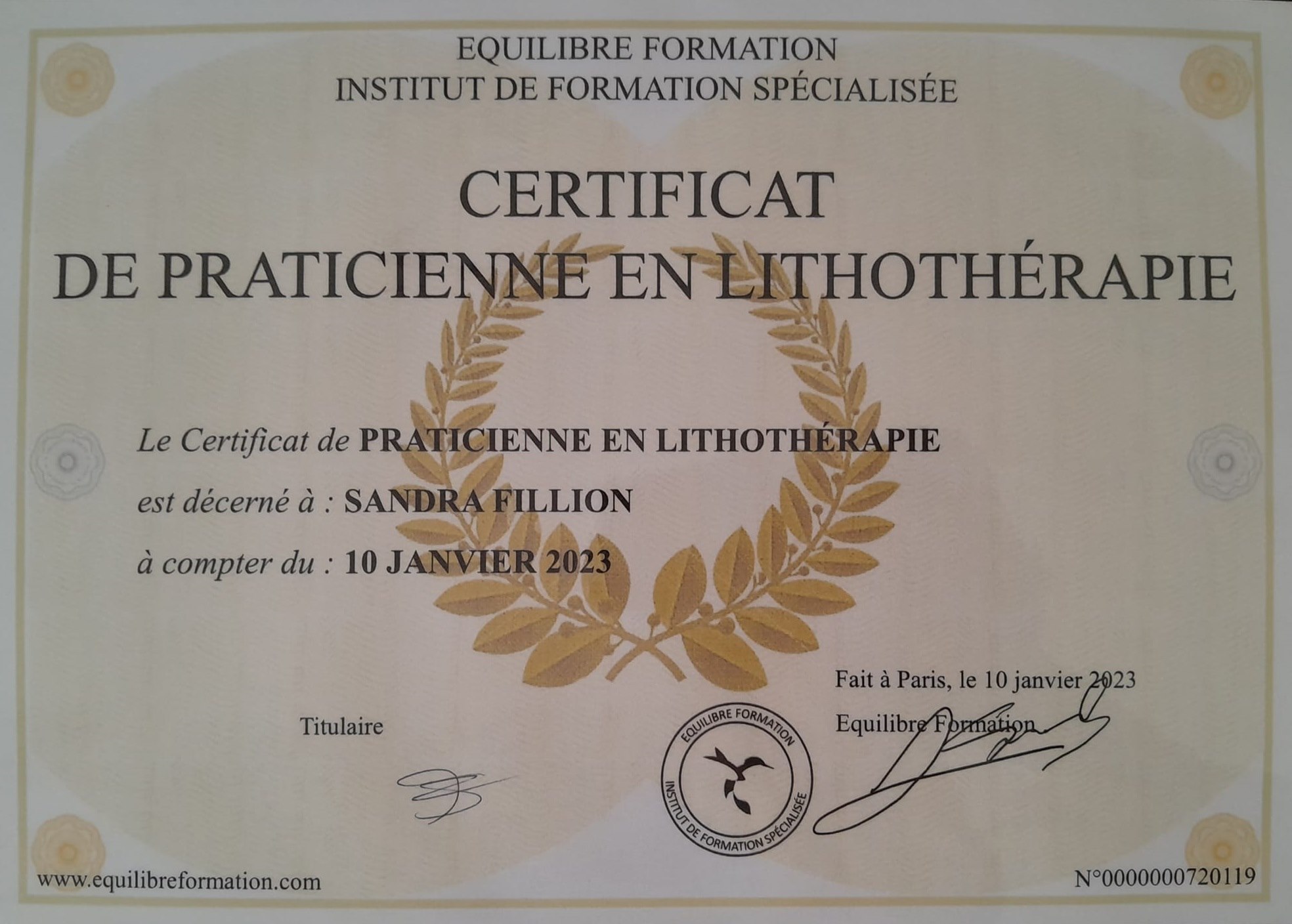 Certificat de praticienne en lithothérapie Certificat de praticienne en lithothérapie